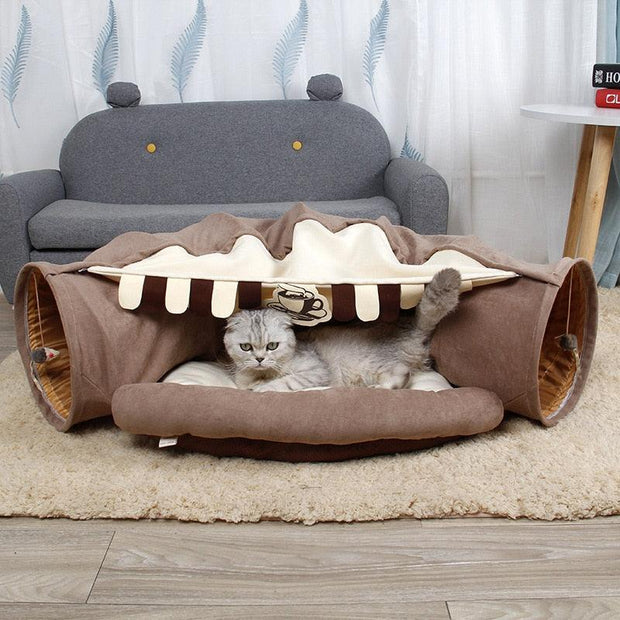 Foldable Cat Bed House Interactive Cat Tunnel Toy Drill Pipe Channel Shell Tube Kitten Cave With Balls Cushion Cats Accessories - Sunny Side Store Sunny Side Store Coffee-United-States 102.25