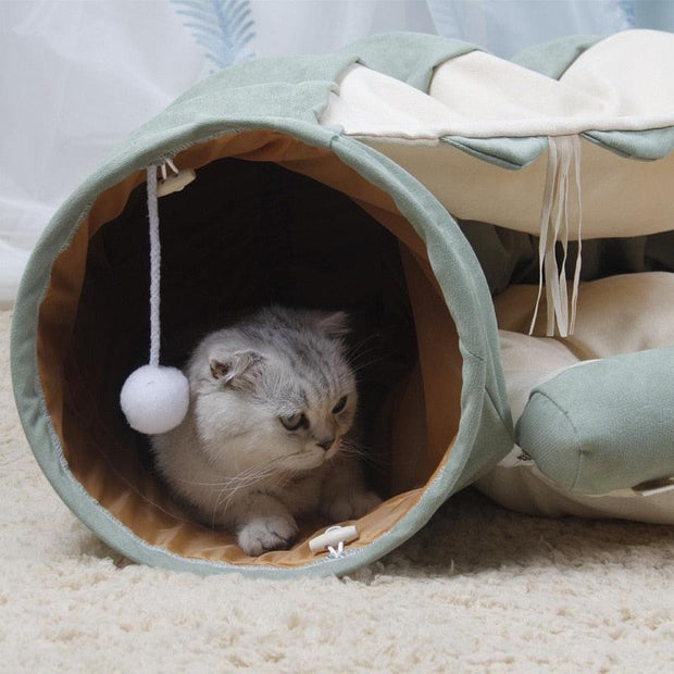 Foldable Cat Bed House Interactive Cat Tunnel Toy Drill Pipe Channel Shell Tube Kitten Cave With Balls Cushion Cats Accessories - Sunny Side Store Sunny Side Store  102.25