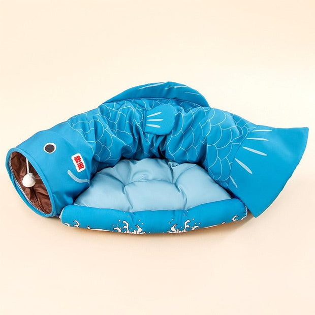 Foldable Cat Bed House Interactive Cat Tunnel Toy Drill Pipe Channel Shell Tube Kitten Cave With Balls Cushion Cats Accessories - Sunny Side Store Sunny Side Store blue-United-States 102.25