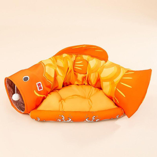 Foldable Cat Bed House Interactive Cat Tunnel Toy Drill Pipe Channel Shell Tube Kitten Cave With Balls Cushion Cats Accessories - Sunny Side Store Sunny Side Store gold-United-States 102.25