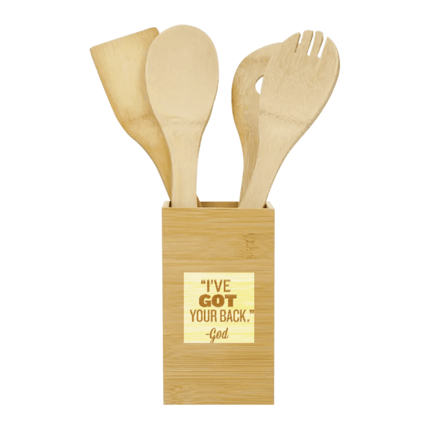 FSC Bamboo Canister 4-Piece Kitchen Tool Set sunny side store