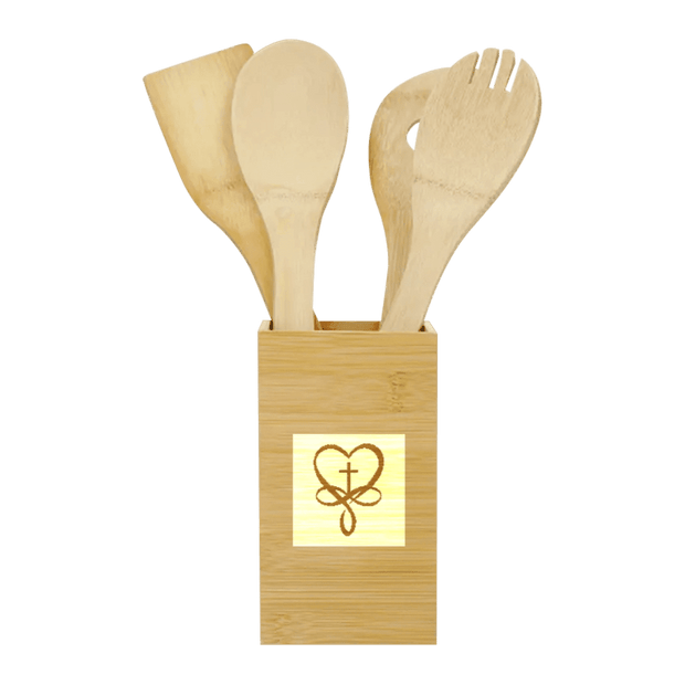 FSC Bamboo Canister 4-Piece Kitchen Tool Set sunny side store