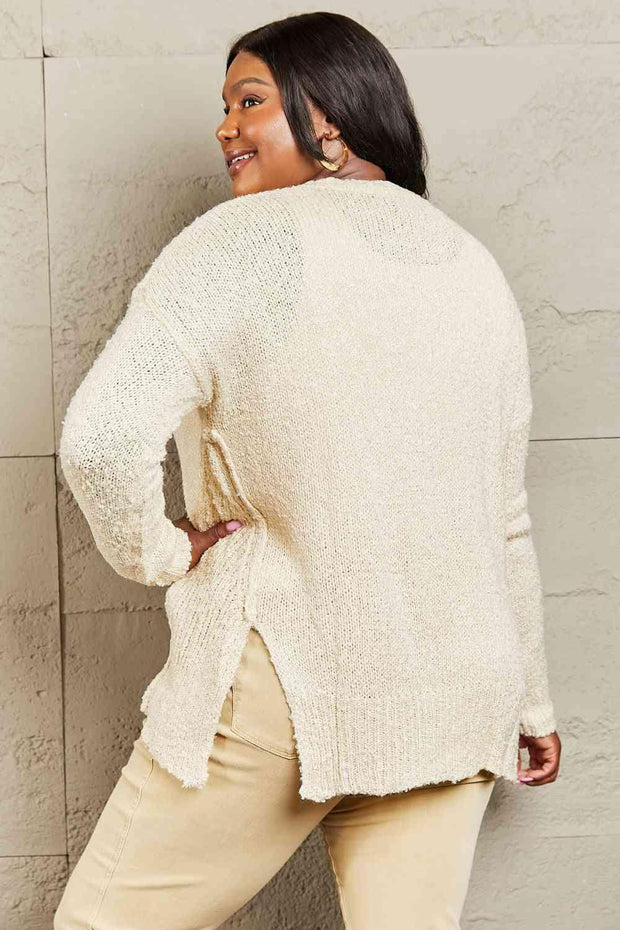 Heimish By The Fire Full Size Draped Detail Knit Sweater Trendsi