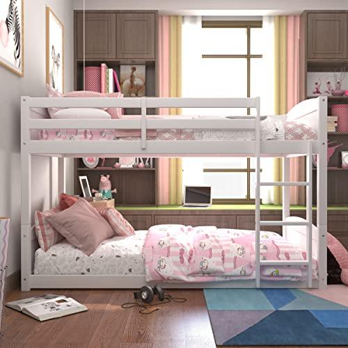 Hillsdale Alexis Contemporary Wood Arch Twin Over Twin Floor Bunk Bed with Slats, White Sunny Side Store