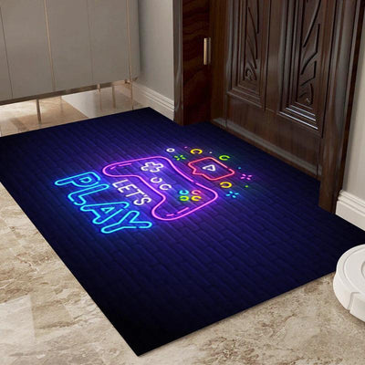 Neon Graphic Print Gamer Floor Mat Medium & Large Game Area Rugs by NS