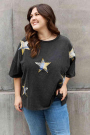 ODDI Full Size Printed Star Patch Detail Top Trendsi