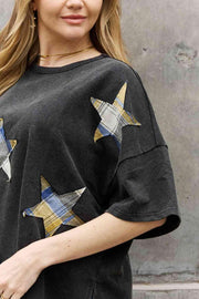 ODDI Full Size Printed Star Patch Detail Top Trendsi