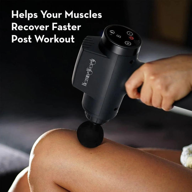 Percussion Massage Gun - Deep Tissue Muscle Massager for Athletes - Quiet, Portable, and Effective - 6 Interchangeable Heads Included