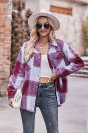 Plaid Long Sleeve Shirt Jacket with Pockets - Sunny Side Store Trendsi  46.00