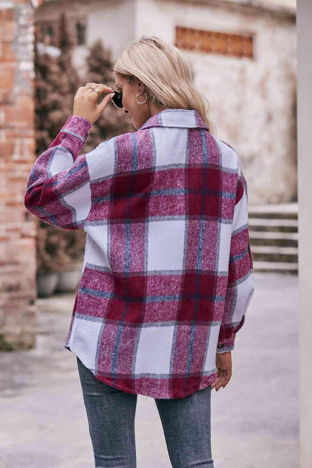 Plaid Long Sleeve Shirt Jacket with Pockets - Sunny Side Store Trendsi  46.00