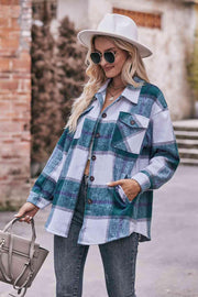 Plaid Long Sleeve Shirt Jacket with Pockets - Sunny Side Store Trendsi  46.00