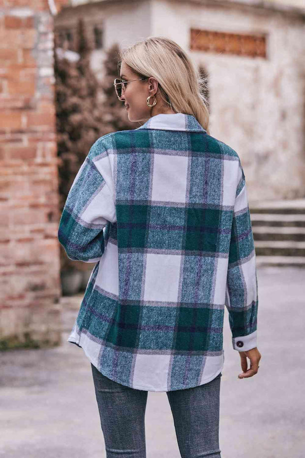 Plaid Long Sleeve Shirt Jacket with Pockets - Sunny Side Store Trendsi  46.00