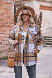 Plaid Long Sleeve Shirt Jacket with Pockets - Sunny Side Store Trendsi Ochre-2XL 46.00