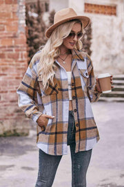 Plaid Long Sleeve Shirt Jacket with Pockets - Sunny Side Store Trendsi  46.00