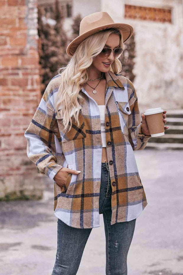 Plaid Long Sleeve Shirt Jacket with Pockets - Sunny Side Store Trendsi  46.00