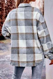 Plaid Long Sleeve Shirt Jacket with Pockets - Sunny Side Store Trendsi  46.00