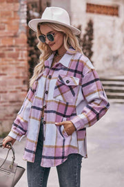 Plaid Long Sleeve Shirt Jacket with Pockets - Sunny Side Store Trendsi  46.00