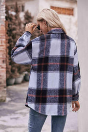 Plaid Long Sleeve Shirt Jacket with Pockets - Sunny Side Store Trendsi  46.00