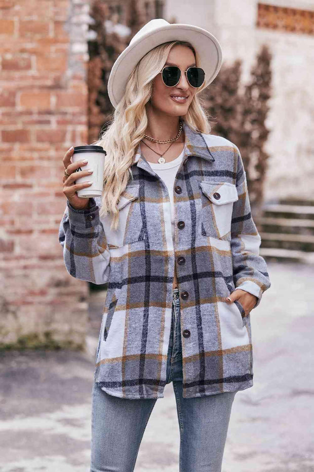 Plaid Long Sleeve Shirt Jacket with Pockets - Sunny Side Store Trendsi Charcoal-2XL 46.00