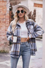 Plaid Long Sleeve Shirt Jacket with Pockets - Sunny Side Store Trendsi  46.00