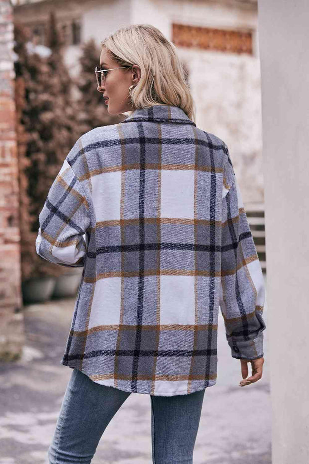 Plaid Long Sleeve Shirt Jacket with Pockets - Sunny Side Store Trendsi  46.00