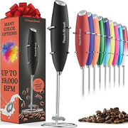 Powerful Handheld Milk Frother, Mini Milk Frother, Battery Operated (Not included) Stainless Steel Drink Mixer - Milk Frother Stand for Milk Coffee, Lattes, Cappuccino, Frappe, Matcha, Hot Chocolate Sunny Side Store