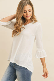 Solid Bell Sleeve V-Neck Top - Sunny Side Store Riah Fashion  36.00