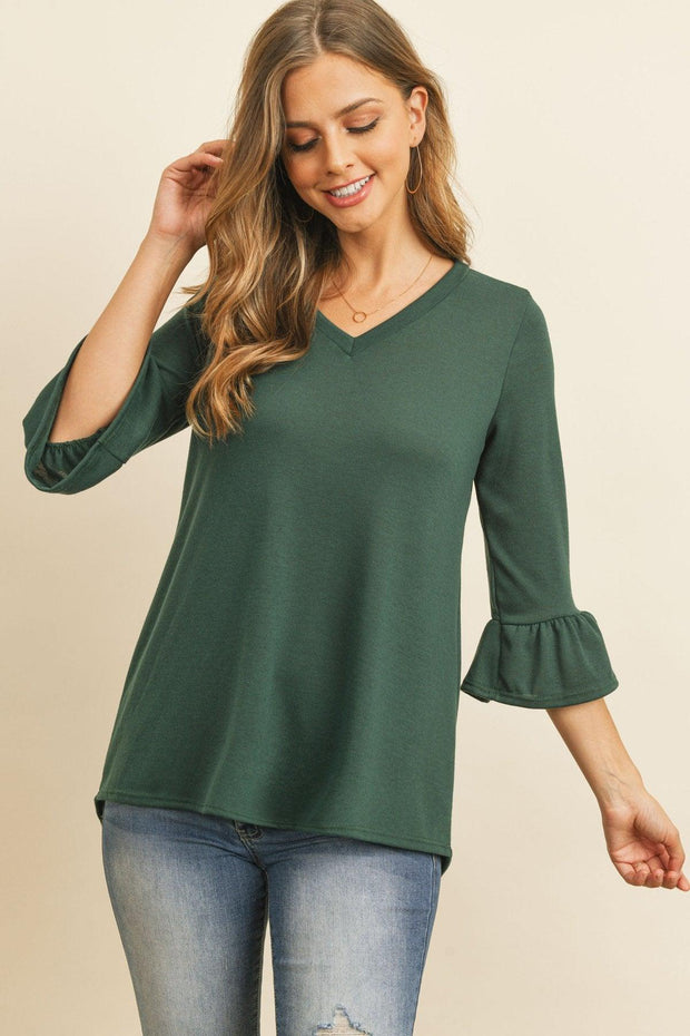 Solid Bell Sleeve V-Neck Top - Sunny Side Store Riah Fashion  36.00