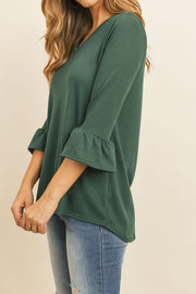 Solid Bell Sleeve V-Neck Top - Sunny Side Store Riah Fashion  36.00