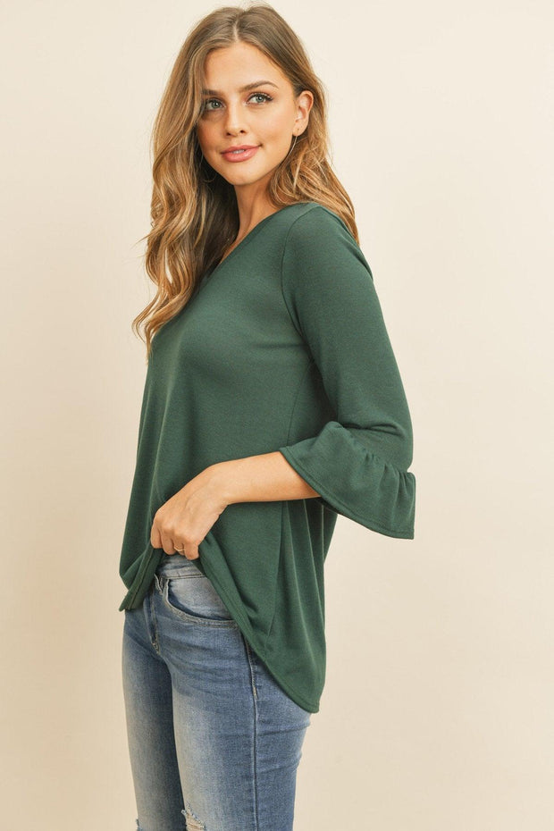 Solid Bell Sleeve V-Neck Top - Sunny Side Store Riah Fashion  36.00