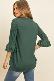 Solid Bell Sleeve V-Neck Top - Sunny Side Store Riah Fashion  36.00