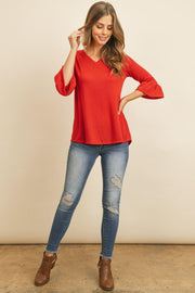 Solid Bell Sleeve V-Neck Top - Sunny Side Store Riah Fashion  36.00