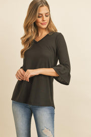 Solid Bell Sleeve V-Neck Top - Sunny Side Store Riah Fashion  36.00