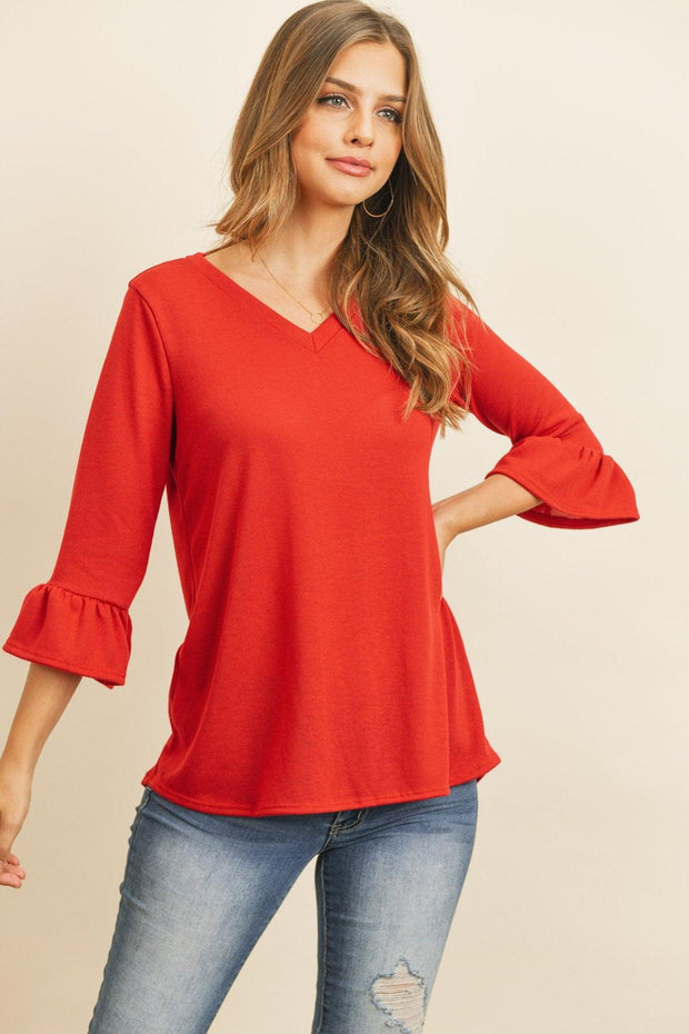 Solid Bell Sleeve V-Neck Top - Sunny Side Store Riah Fashion  36.00