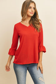 Solid Bell Sleeve V-Neck Top - Sunny Side Store Riah Fashion  36.00