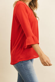 Solid Bell Sleeve V-Neck Top - Sunny Side Store Riah Fashion  36.00