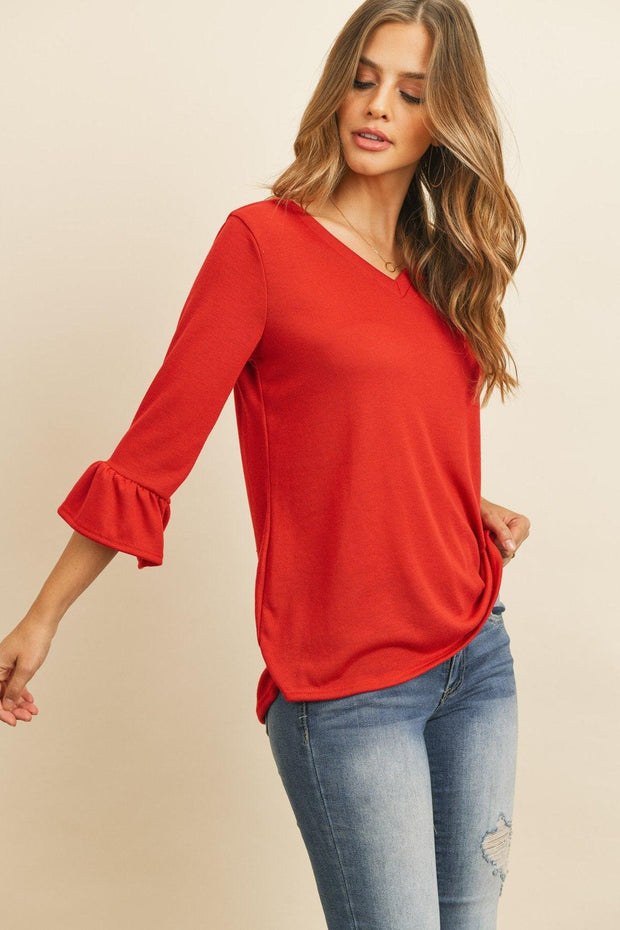 Solid Bell Sleeve V-Neck Top - Sunny Side Store Riah Fashion  36.00