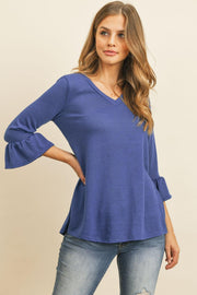 Solid Bell Sleeve V-Neck Top - Sunny Side Store Riah Fashion  36.00