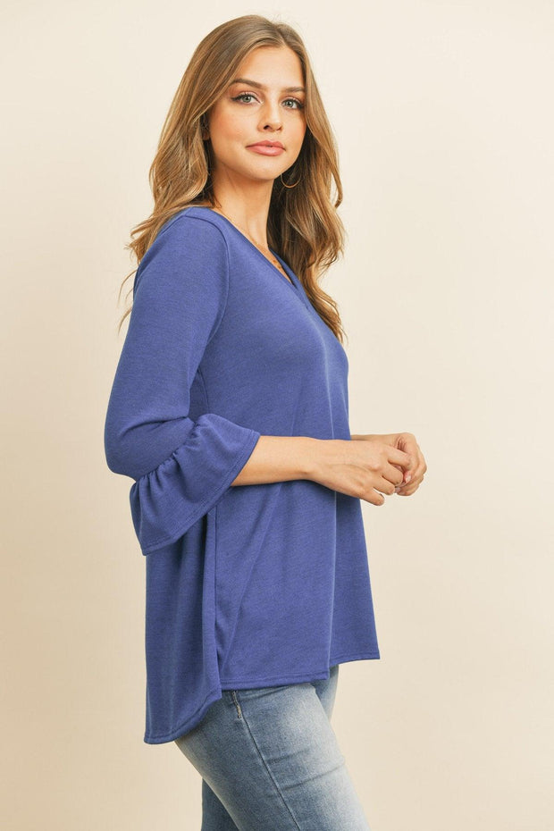 Solid Bell Sleeve V-Neck Top - Sunny Side Store Riah Fashion  36.00