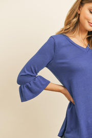 Solid Bell Sleeve V-Neck Top - Sunny Side Store Riah Fashion  36.00