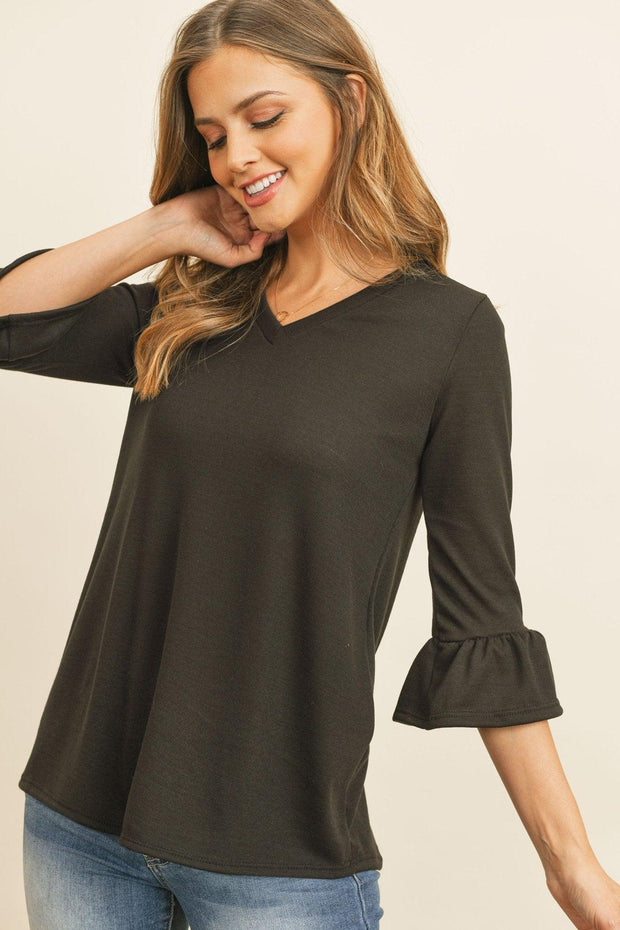 Solid Bell Sleeve V-Neck Top - Sunny Side Store Riah Fashion  36.00