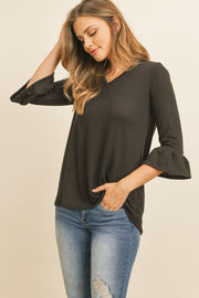 Solid Bell Sleeve V-Neck Top - Sunny Side Store Riah Fashion  36.00