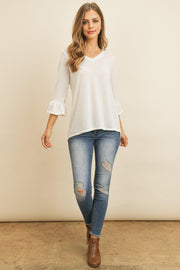 Solid Bell Sleeve V-Neck Top - Sunny Side Store Riah Fashion Ivory-X-Large 36.00