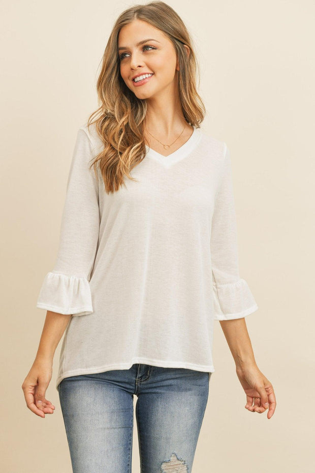 Solid Bell Sleeve V-Neck Top - Sunny Side Store Riah Fashion  36.00