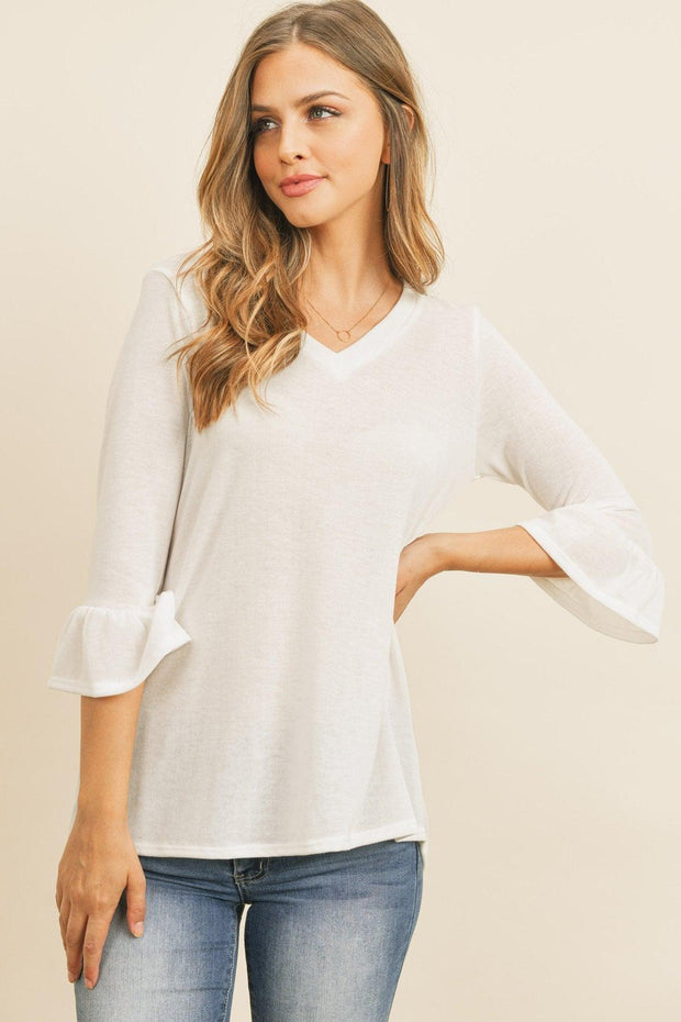 Solid Bell Sleeve V-Neck Top - Sunny Side Store Riah Fashion  36.00