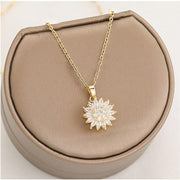 Stainless Steel Rotating Sunflower Pendant Necklace for Women Jewelry Luxury Fashion Zirconia Choker Necklaces Sunny Side Store