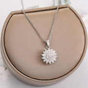 Stainless Steel Rotating Sunflower Pendant Necklace for Women Jewelry Luxury Fashion Zirconia Choker Necklaces Sunny Side Store