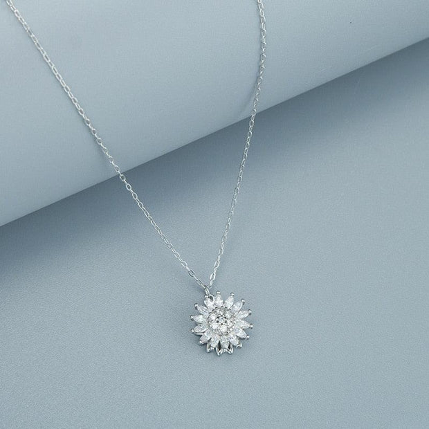 Stainless Steel Rotating Sunflower Pendant Necklace for Women Jewelry Luxury Fashion Zirconia Choker Necklaces Sunny Side Store