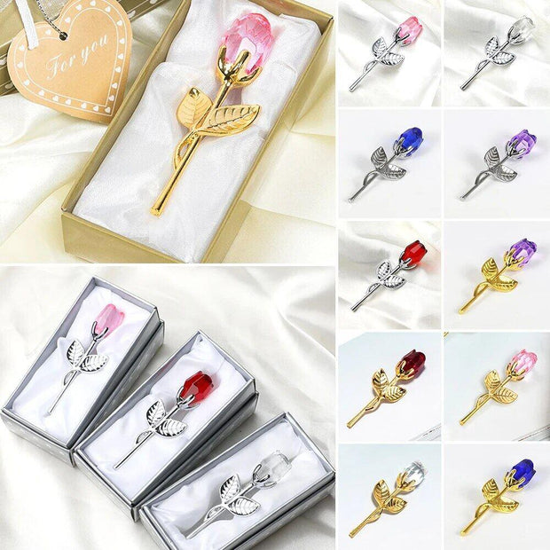 Valentines Day Gift Crystal Glass Rose Artificial Flower Silver Gold Rod Rose - Sunny Side Store