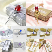 Valentines Day Gift Crystal Glass Rose Artificial Flower Silver Gold Rod Rose - Sunny Side Store